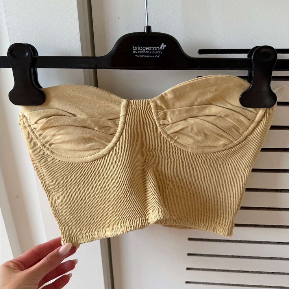 ZARA Beige Smocked Bustier Crop Top S – Strapless Corset Style